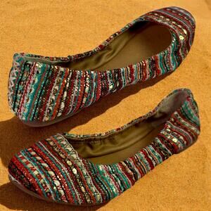 Lucky Brand Women's 6 Emmie Sequins Multicolored Textile Ballet Flats Shoes